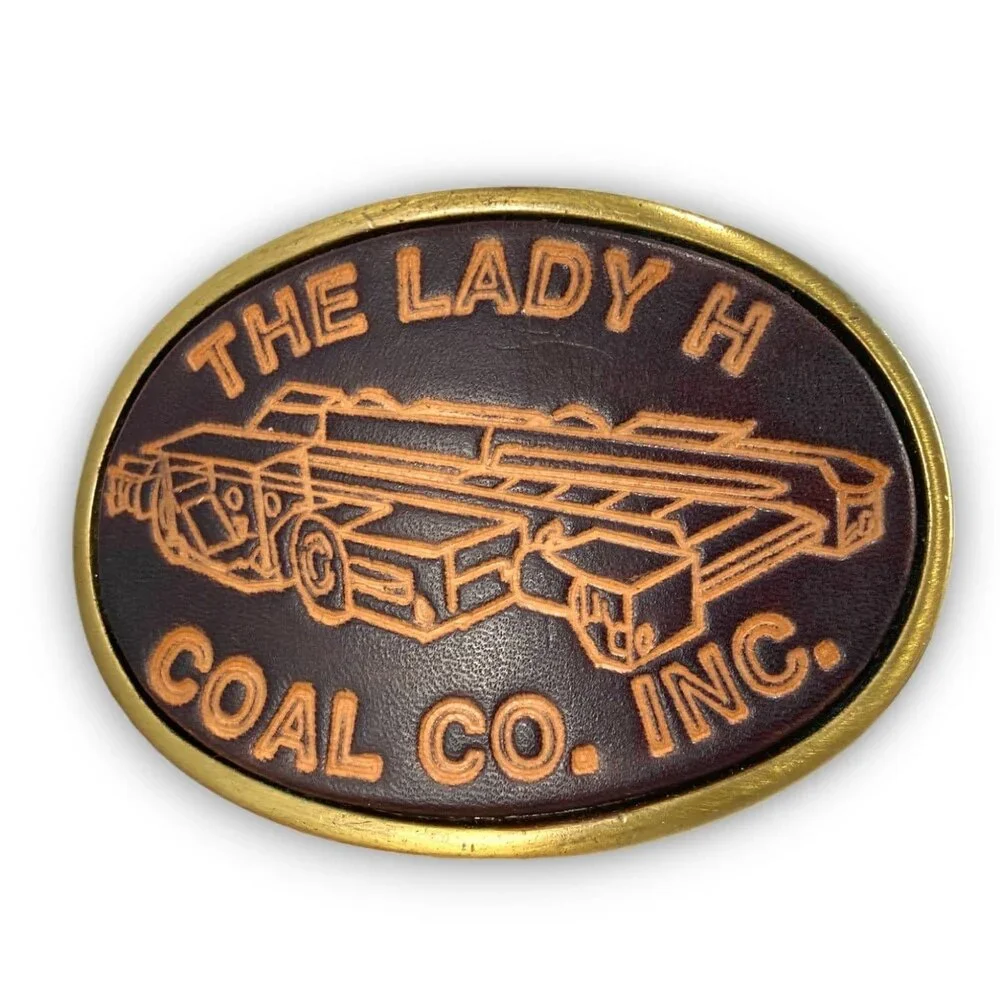Vintage Belt Buckle Tooled‎ Leather On Brass The Lady H Coal Co. Inc. Gift